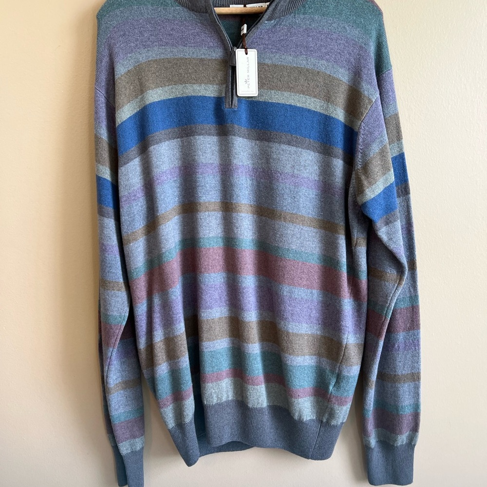 NWT PETER MILLAR Stripe Pullover Sweater size Medium Wool Cashmere Blend $245 - Picture 1 of 8